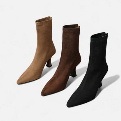 Women's Pointed Toe Ankle Boots with a Small Thin Heel - Statement Silhouette, Sensual Elegance
