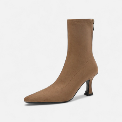 Women's Pointed Toe Ankle Boots with a Small Thin Heel - Statement Silhouette, Sensual Elegance