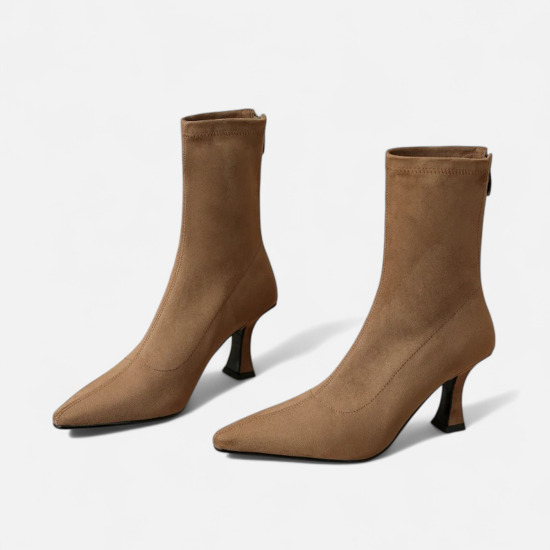 Women's Pointed Toe Ankle Boots with a Small Thin Heel - Statement Silhouette, Sensual Elegance