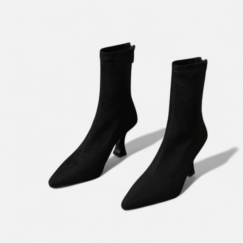 Women's Pointed Toe Ankle Boots with a Small Thin Heel - Statement Silhouette, Sensual Elegance