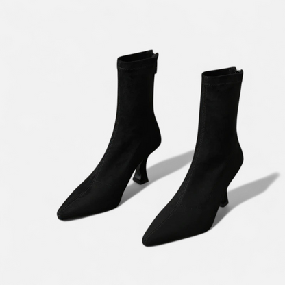 Women's Pointed Toe Ankle Boots with a Small Thin Heel - Statement Silhouette, Sensual Elegance