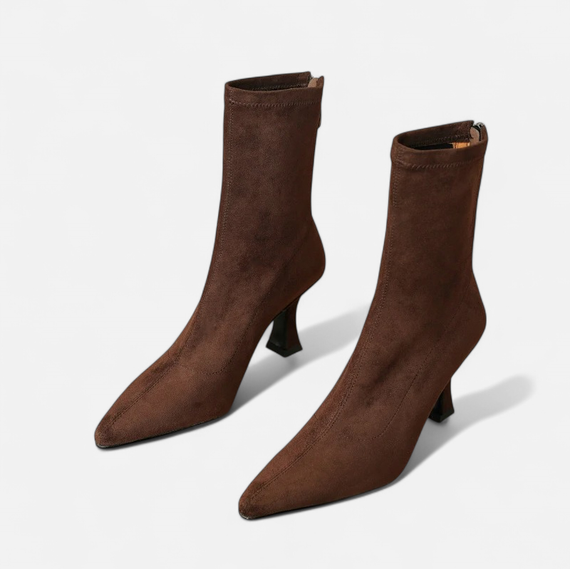 Women's Pointed Toe Ankle Boots with a Small Thin Heel - Statement Silhouette, Sensual Elegance