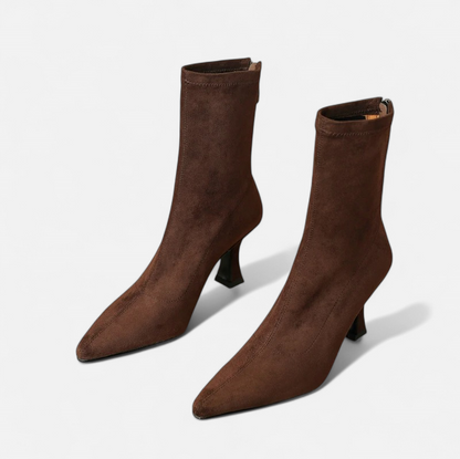 Women's Pointed Toe Ankle Boots with a Small Thin Heel - Statement Silhouette, Sensual Elegance