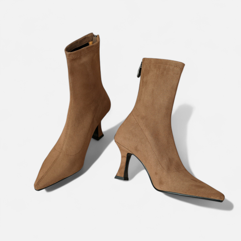 Women's Pointed Toe Ankle Boots with a Small Thin Heel - Statement Silhouette, Sensual Elegance