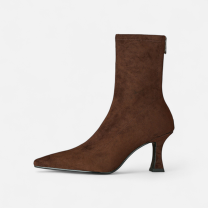 Women's Pointed Toe Ankle Boots with a Small Thin Heel - Statement Silhouette, Sensual Elegance