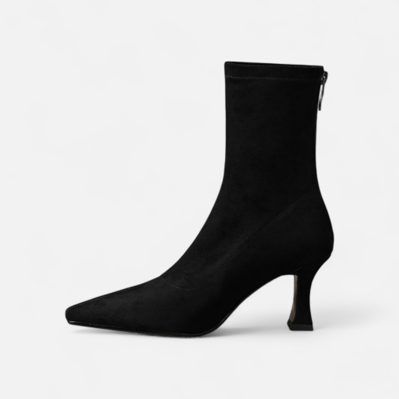 Women's Pointed Toe Ankle Boots with a Small Thin Heel - Statement Silhouette, Sensual Elegance
