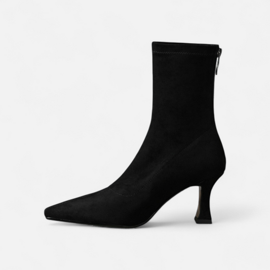 Women's Pointed Toe Ankle Boots with a Small Thin Heel - Statement Silhouette, Sensual Elegance