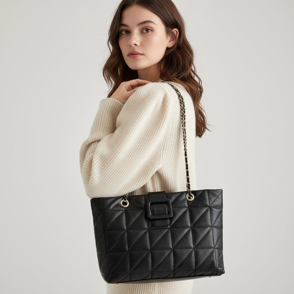 PU Leather Chain Shoulder Bag – Chic Detail – For Day to Night