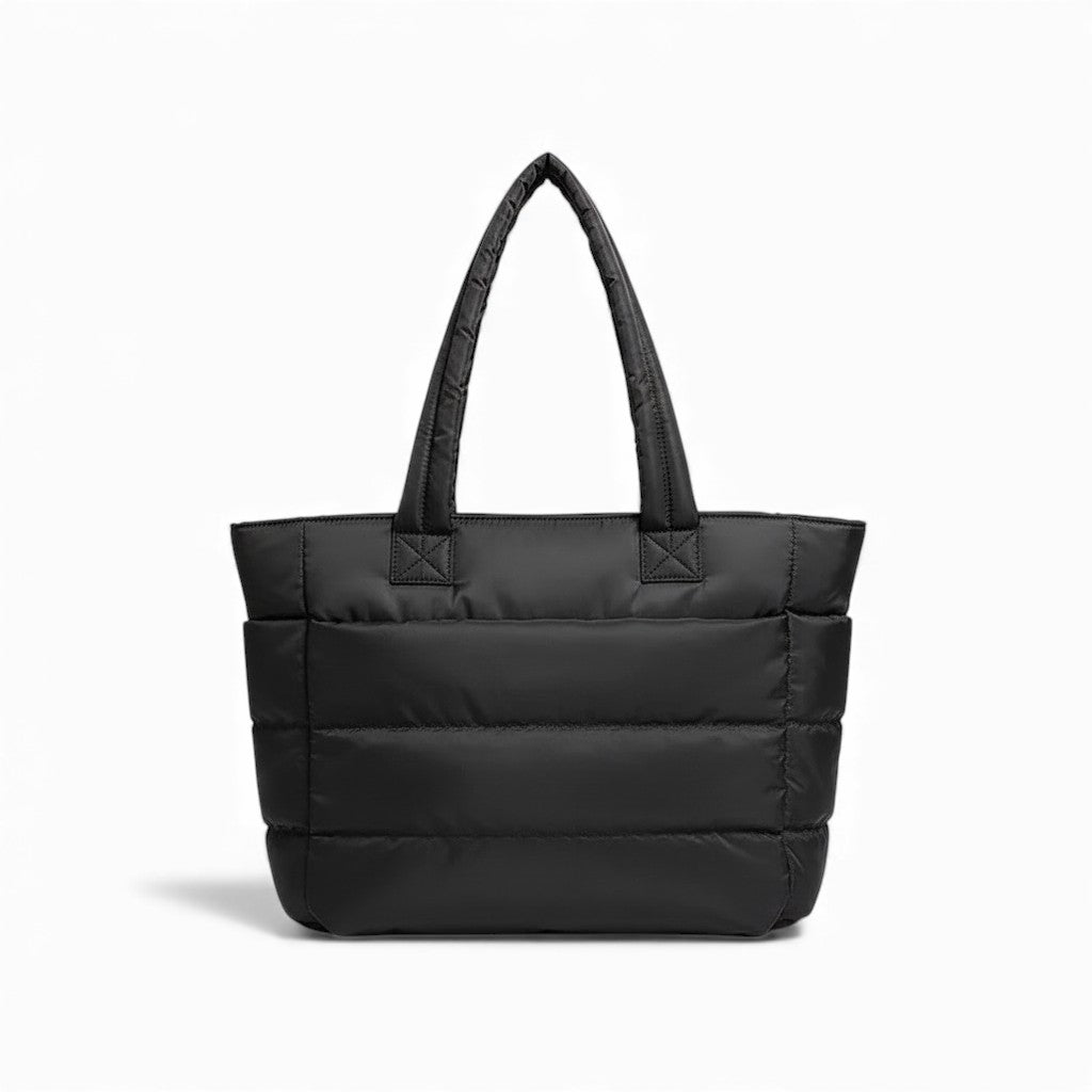 Black tote bag on a white background
