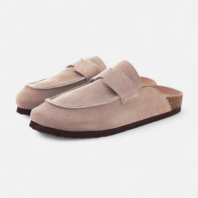 Women's Classic Suede Mules with Cork Sole - Natural Comfort, Casual Elegance
