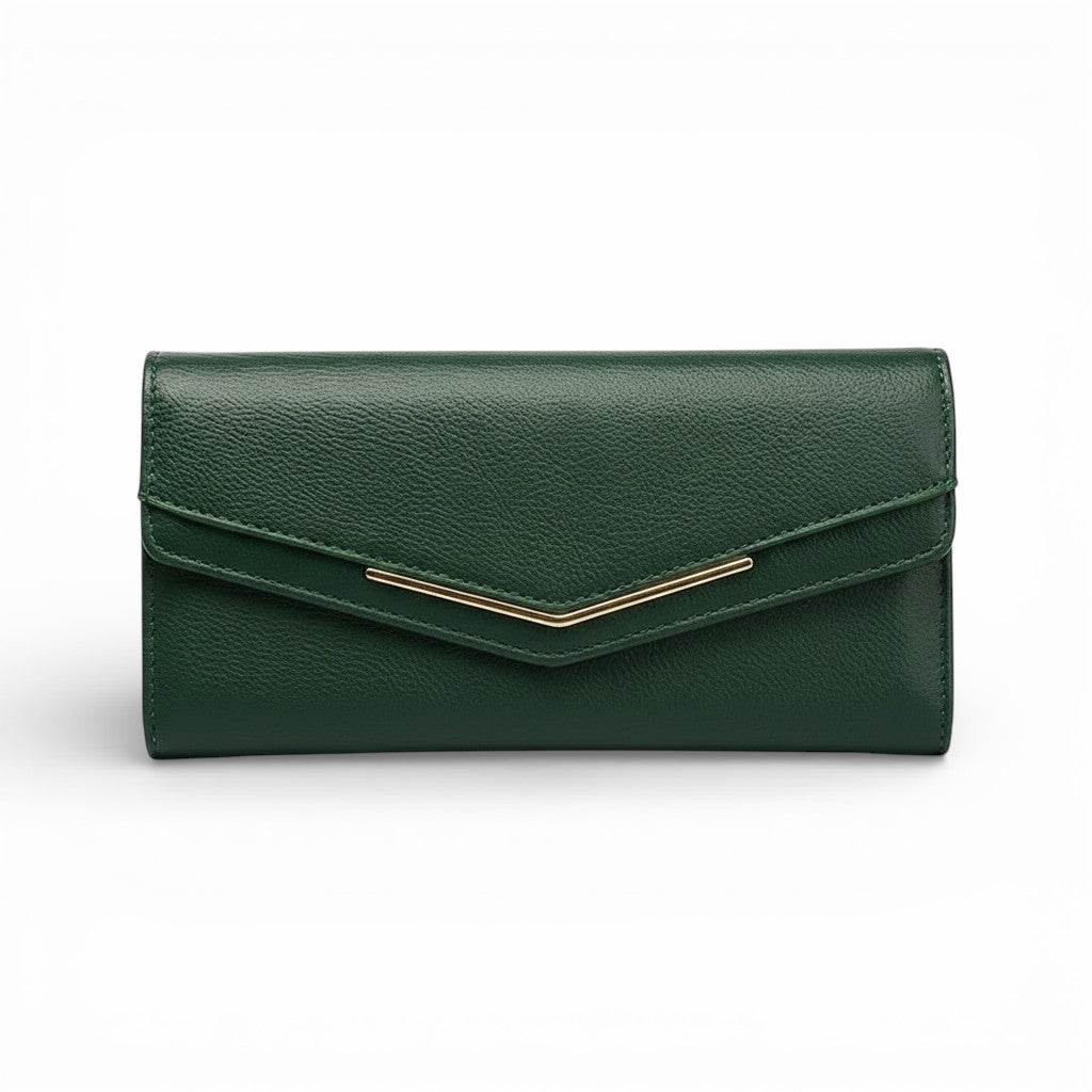 Green clutch bag on a white background