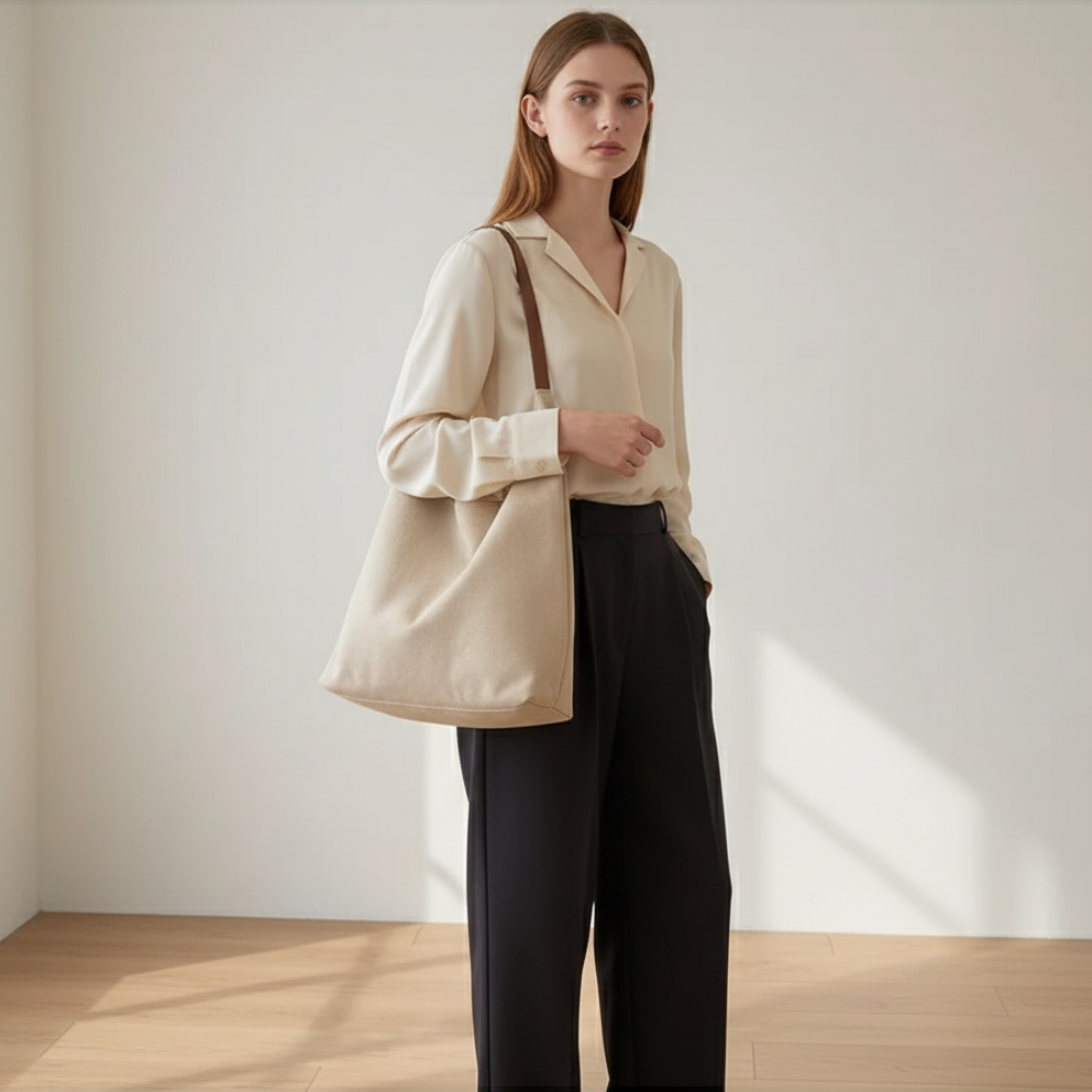 Minimal Vegan Suede Shoulder Bag – Soft & Light – For Everyday Wear
