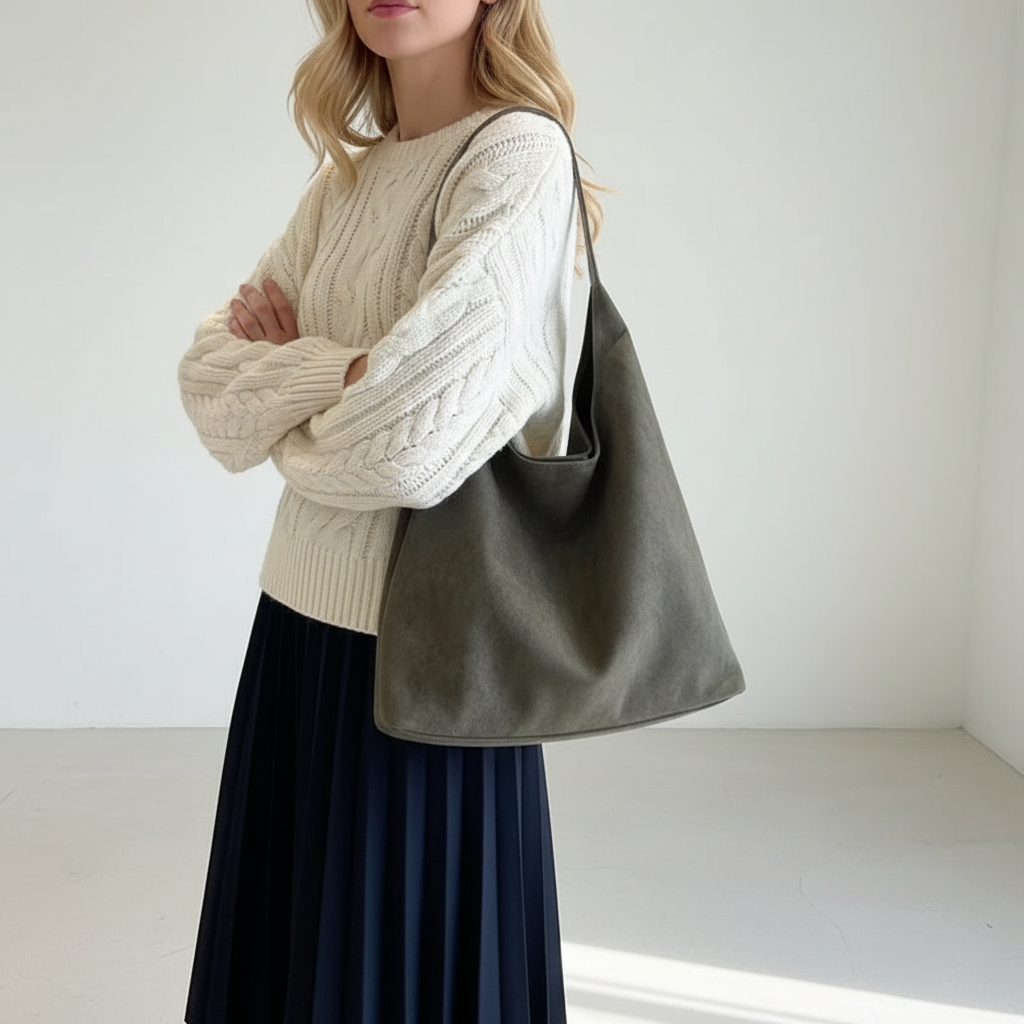 Minimal Vegan Suede Shoulder Bag – Soft & Light – For Everyday Wear