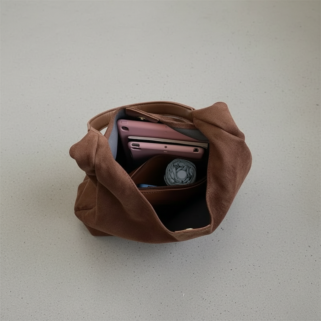 Minimal Vegan Suede Shoulder Bag – Soft & Light – For Everyday Wear