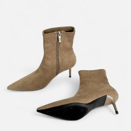 Women's Pointed Toe Ankle Boots with a Small Thin Heel - Statement Silhouette, Sensual Elegance
