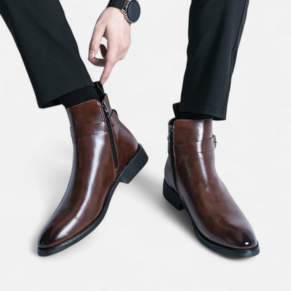 Men's Pointed Toe Leather Chelsea Boots - Sharp Elegance, Urban Spirit
