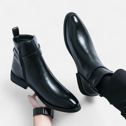 Men's Pointed Toe Leather Chelsea Boots - Sharp Elegance, Urban Spirit