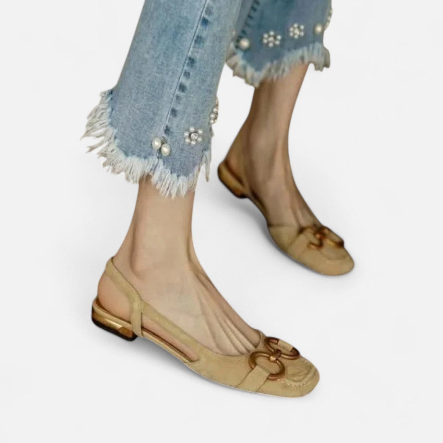 Women's Round Toe, Low Heel and Open Heel Shoes - French Elegance, Delicate Lightness