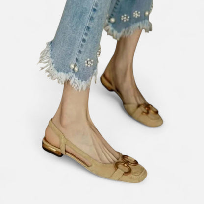Women's Round Toe, Low Heel and Open Heel Shoes - French Elegance, Delicate Lightness