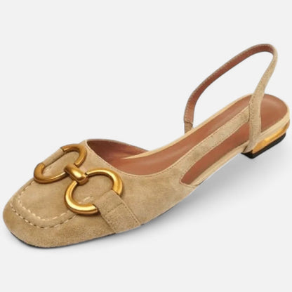 Women's Round Toe, Low Heel and Open Heel Shoes - French Elegance, Delicate Lightness