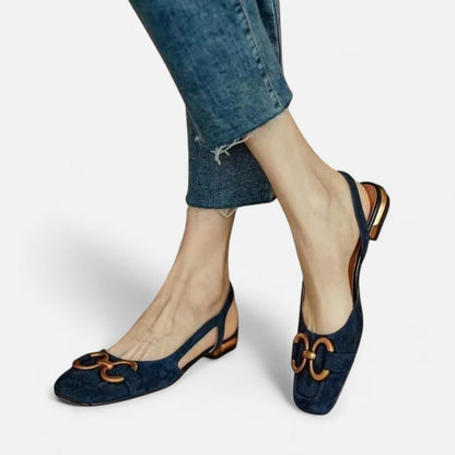 Women's Round Toe, Low Heel and Open Heel Shoes - French Elegance, Delicate Lightness