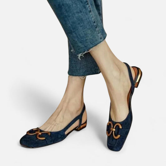 Women's Round Toe, Low Heel and Open Heel Shoes - French Elegance, Delicate Lightness