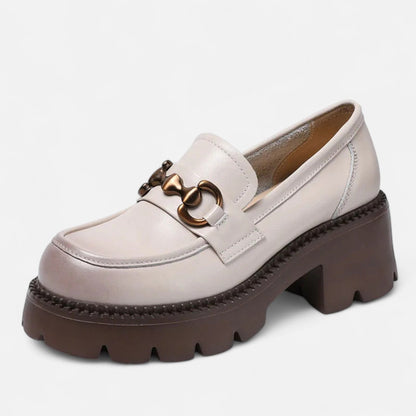 Women's Chunky Heel Loafers - Structured Look, Urban Elegance