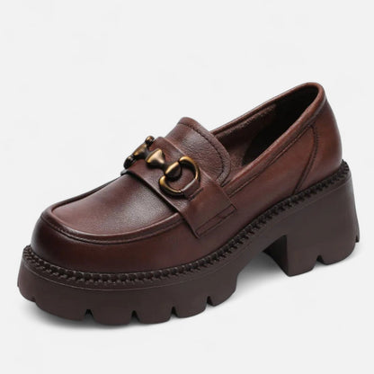 Women's Chunky Heel Loafers - Structured Look, Urban Elegance