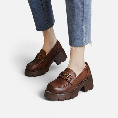 Women's Chunky Heel Loafers - Structured Look, Urban Elegance