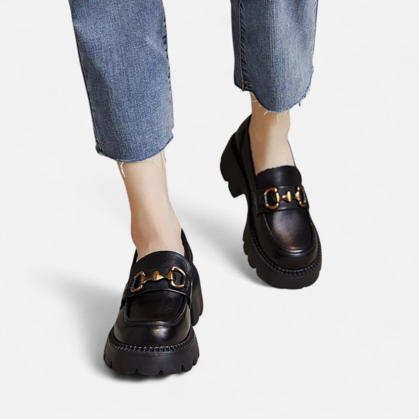 Women's Chunky Heel Loafers - Structured Look, Urban Elegance