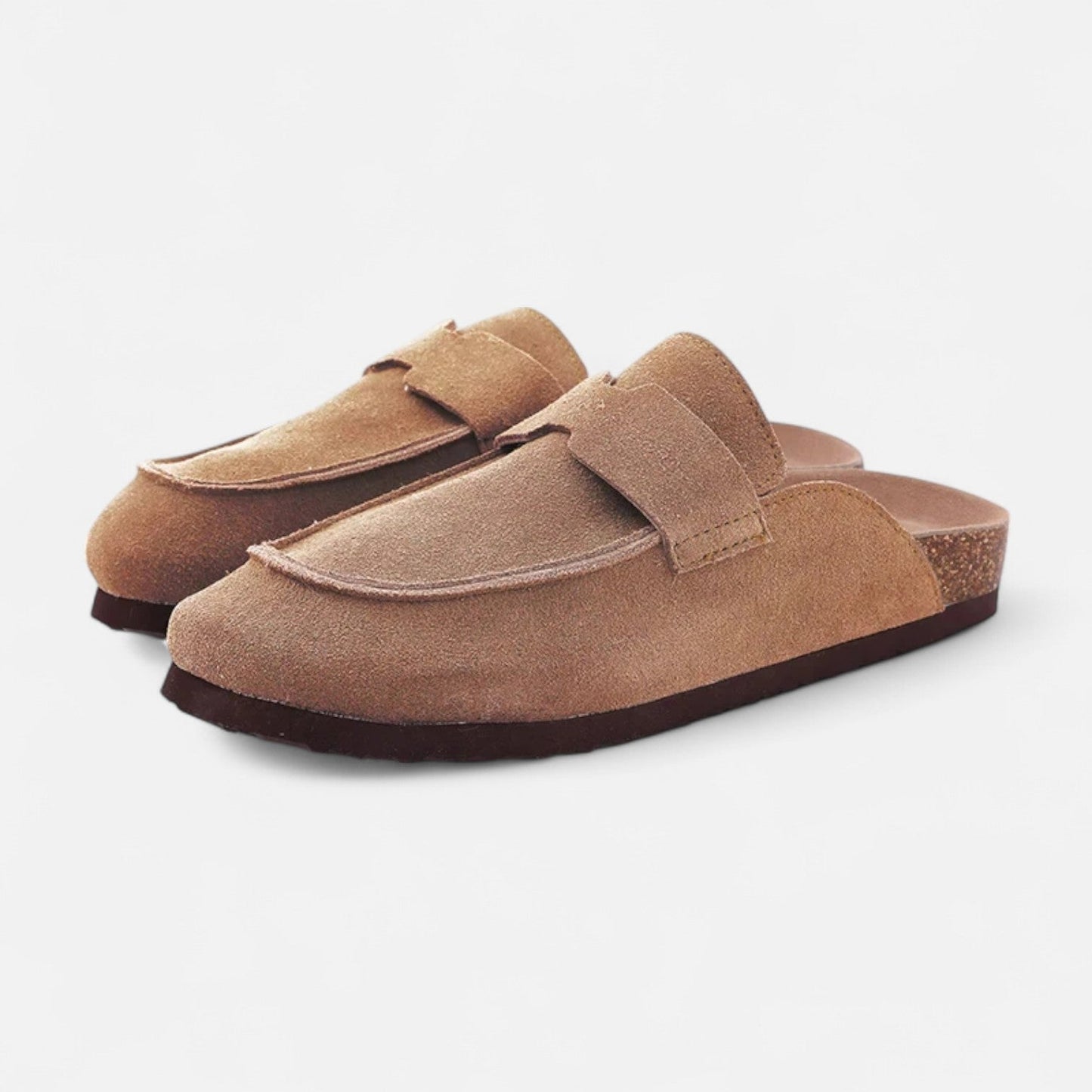 Women's Classic Suede Mules with Cork Sole - Natural Comfort, Casual Elegance