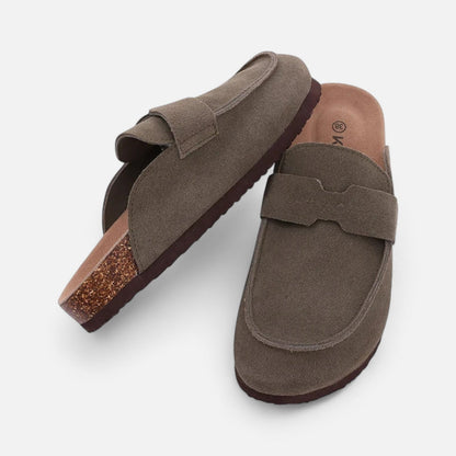 Women's Classic Suede Mules with Cork Sole - Natural Comfort, Casual Elegance
