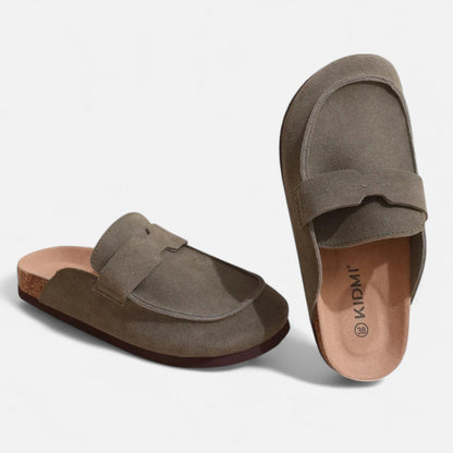 Women's Classic Suede Mules with Cork Sole - Natural Comfort, Casual Elegance