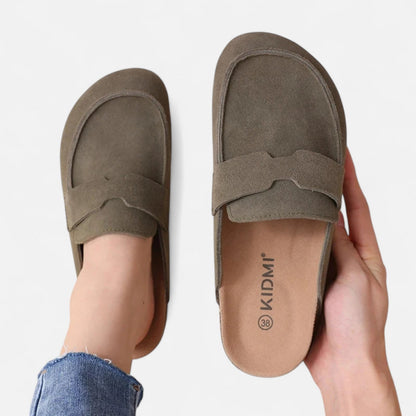 Women's Classic Suede Mules with Cork Sole - Natural Comfort, Casual Elegance